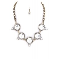 Snow White Crystal Circles Statement Necklace Set